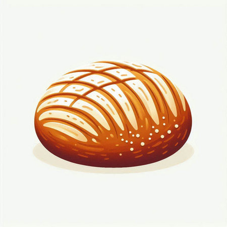 Illustration of a fresh loaf of bread on a white background.のイラスト素材