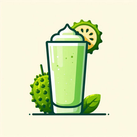 Green smoothie in a glass with a straw. Vector illustration.のイラスト素材