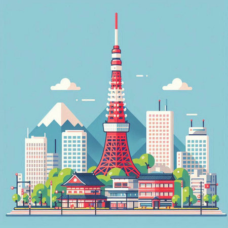 Tokyo tower in Japan. Vector illustration in flat design style.のイラスト素材