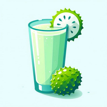Vector illustration of a glass of fresh smoothie with cucumber.のイラスト素材