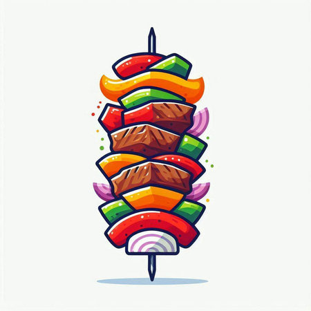 Shish kebab on skewer. Hand drawn vector illustration.のイラスト素材