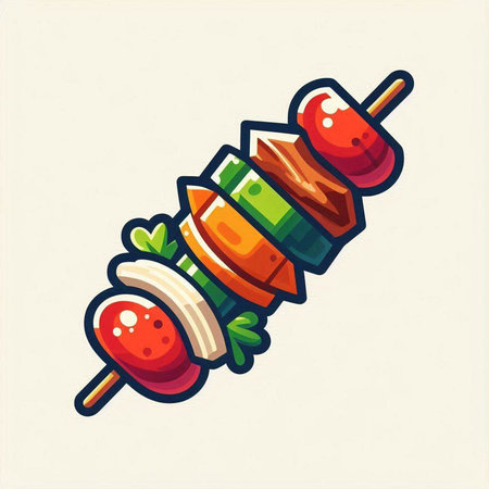 Shish kebab on skewer. Vector illustration of a skewer.のイラスト素材