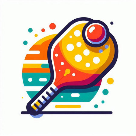 Tennis racket with ball on colorful background. Flat vector illustration.のイラスト素材