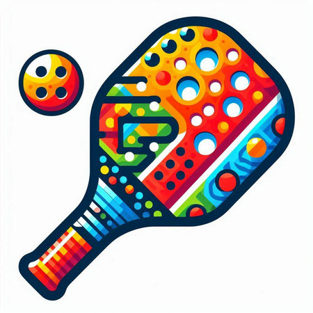 Colorful illustration with tennis racket and ball. Isolated on white background.のイラスト素材