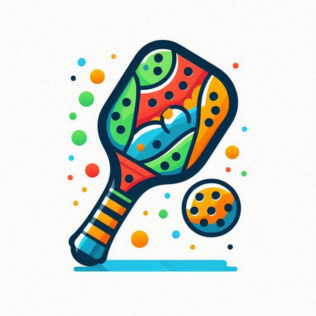 Tennis racket and ball. Colorful vector illustration on white background.のイラスト素材