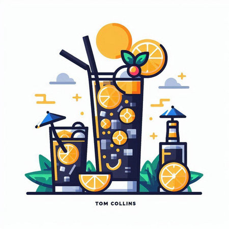 Cocktail with orange, lemon and ice. Vector illustration.のイラスト素材