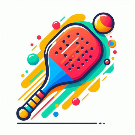 Tennis racket and ball on colorful background. Vector illustration in flat style.のイラスト素材