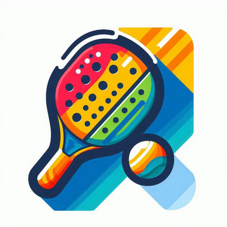 Tennis racket and ball icon. Vector illustration in flat style.のイラスト素材