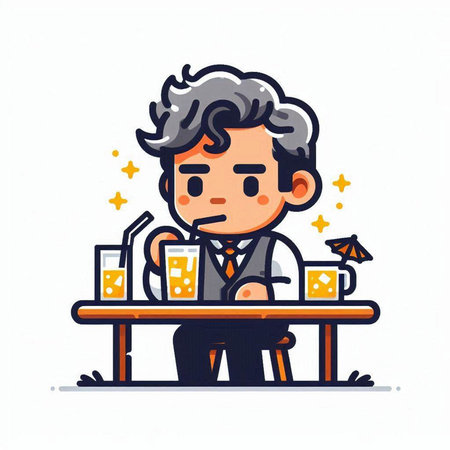 Businessman drinking beer at the table. Vector illustration in cartoon style.のイラスト素材