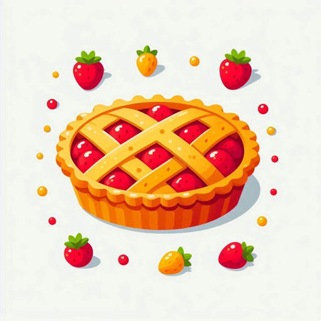 Strawberry pie. Vector illustration of a pie with berries.のイラスト素材