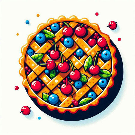 Illustration of a pie with cherries and strawberries on a white backgroundのイラスト素材