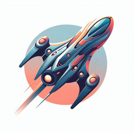 Spacecraft in space. Vector illustration of a space ship in space.のイラスト素材