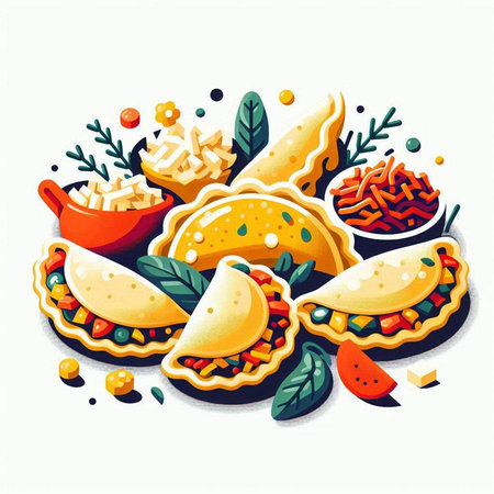 Mexican food vector illustration. Set of traditional mexican tacos.のイラスト素材