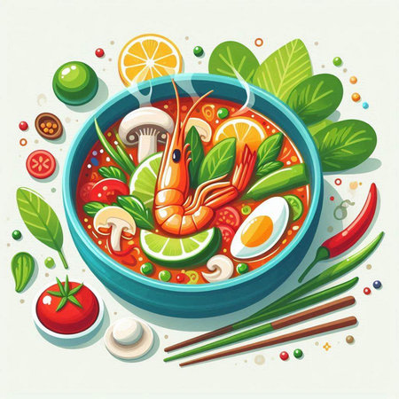 Tom Yum soup, japanese food. Vector illustration.のイラスト素材