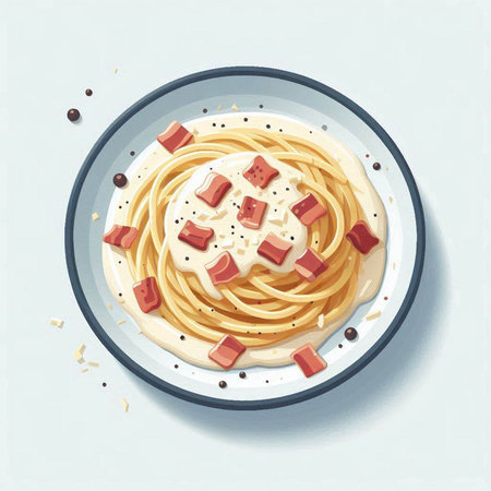 Spaghetti with tomato sauce in a plate. Vector illustration of food.のイラスト素材