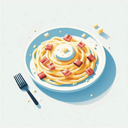 Spaghetti with tomato sauce in a plate. Vector illustration in flat style.のイラスト素材