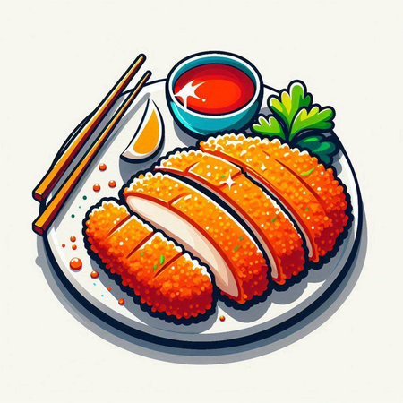 Illustration of japanese sushi on plate with chopsticks.のイラスト素材