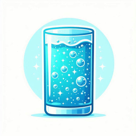 Glass of water with bubbles and stars on white background. Vector illustration.のイラスト素材