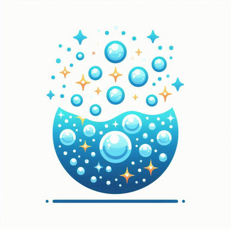 Vector illustration of a blue soap bubble with bubbles on a white backgroundのイラスト素材