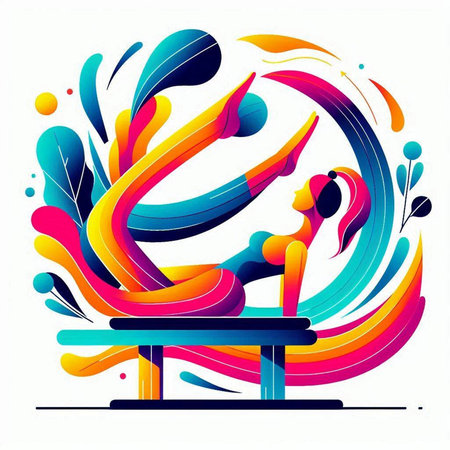 Abstract colorful background with a woman sitting on a bench. Vector illustration.のイラスト素材