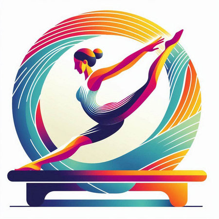 Vector illustration of a woman practicing yoga on a balance beam in a circleのイラスト素材