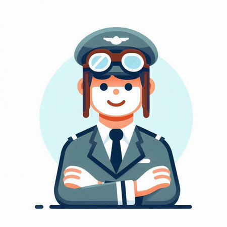 Vector illustration of a pilot in a cap and glasses. Flat style.のイラスト素材