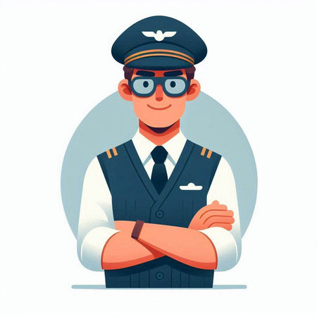 Pilot in uniform and glasses. Vector illustration in flat style.のイラスト素材