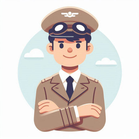 Vector illustration of a pilot in a cap and uniform. Cartoon character.のイラスト素材
