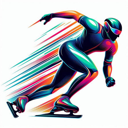 Speed skating sport abstract colorful vector illustration. Athlete figure skater.のイラスト素材