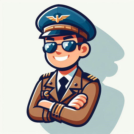 Vector illustration of a pilot in a cap and sunglasses. Cartoon style.のイラスト素材