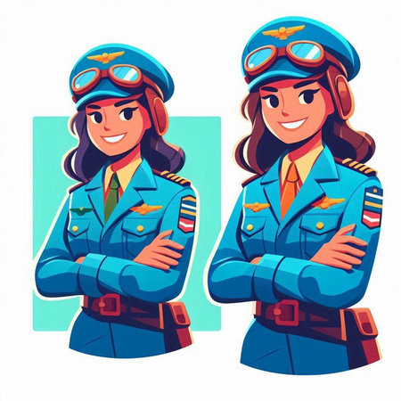 Pilot and stewardess in uniform. Cartoon vector illustration.のイラスト素材