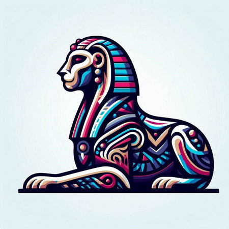 Egyptian lion with colorful pattern. Vector illustration for your design.のイラスト素材