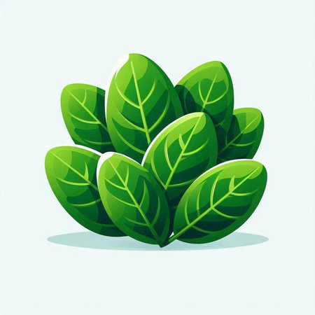 Bunch of fresh green leaves isolated on white background. Vector illustration.のイラスト素材