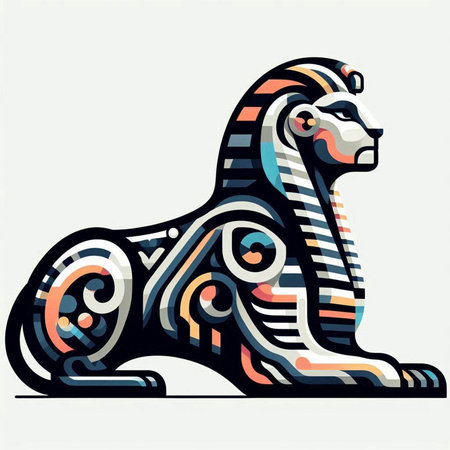 Egyptian Lion. Vector illustration. Isolated on white background.のイラスト素材