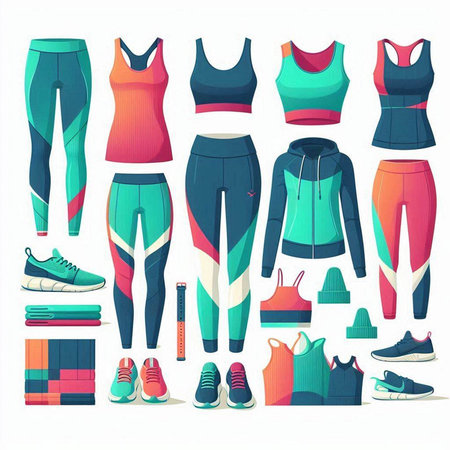 Set of sportswear. Vector illustration in flat style. Isolated on white background.のイラスト素材