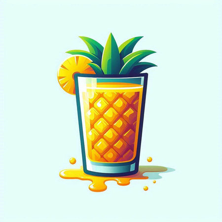 Pineapple juice in a glass. Vector illustration on blue background.のイラスト素材