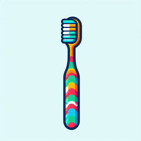 Toothbrush with colorful stripes isolated on blue background. Vector illustration.のイラスト素材