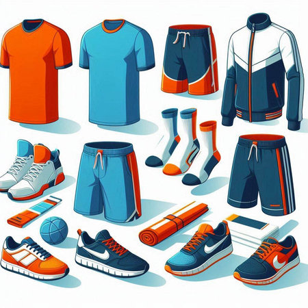 Set of sports clothing and accessories. Vector illustration in cartoon style.のイラスト素材