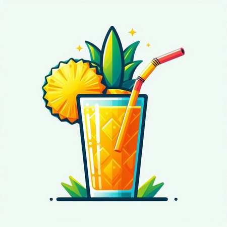 Pineapple smoothie in a glass with a straw. Vector illustration.のイラスト素材