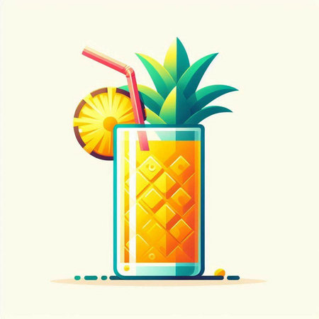 Cocktail with pineapple and ice. Vector illustration in flat styleのイラスト素材