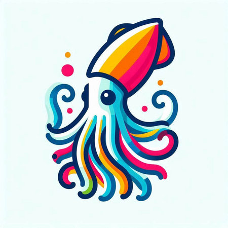 Illustration of octopus with rainbow colors on a white background.のイラスト素材