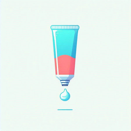 Vector illustration of a cosmetic tube with a drop of pink and blue color.のイラスト素材
