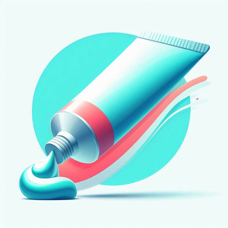 Illustration of a cosmetic tube with a paint splash on a blue backgroundのイラスト素材