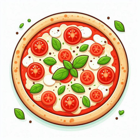 Pizza with mozzarella, tomato and basil. Vector illustrationのイラスト素材