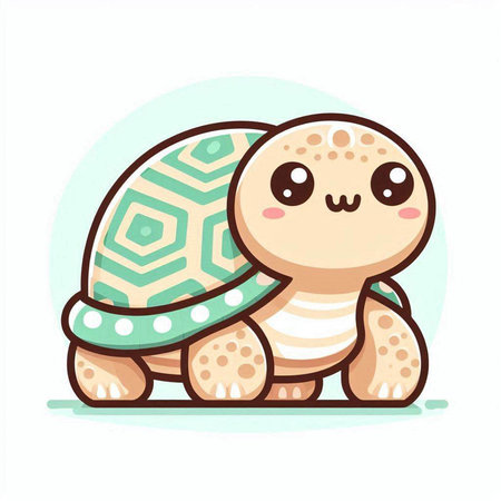 Cute cartoon turtle. Vector illustration in flat style. Isolated on white background.のイラスト素材