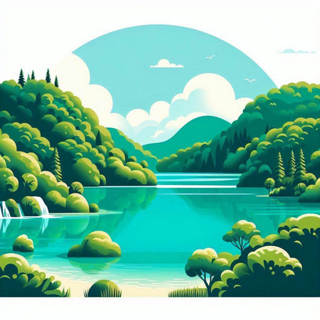 landscape with lake and mountain, vector illustration, eps10のイラスト素材