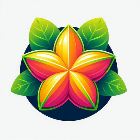 Vector illustration of colorful star fruit with green leaves on white background.のイラスト素材