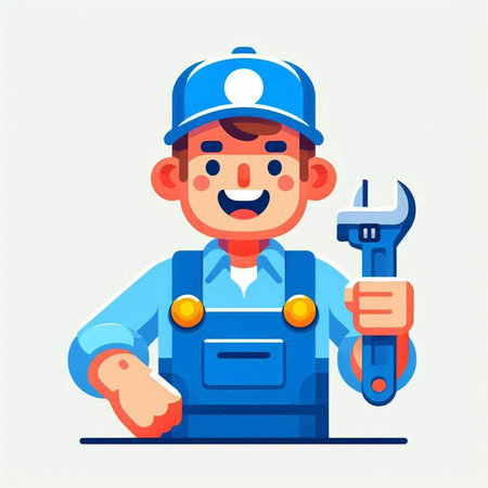 Plumber in uniform with wrench. Vector illustration in a flat styleのイラスト素材