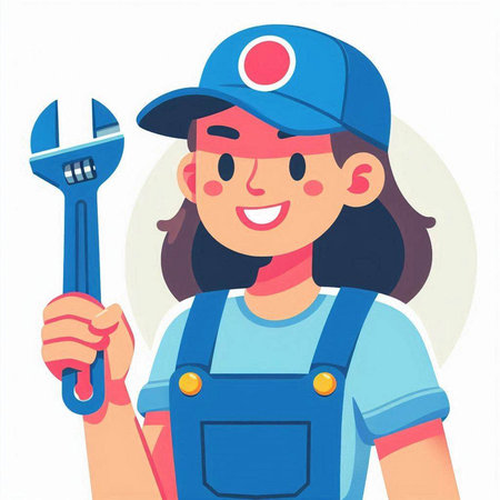 Vector illustration of a female plumber with a wrench in her handのイラスト素材