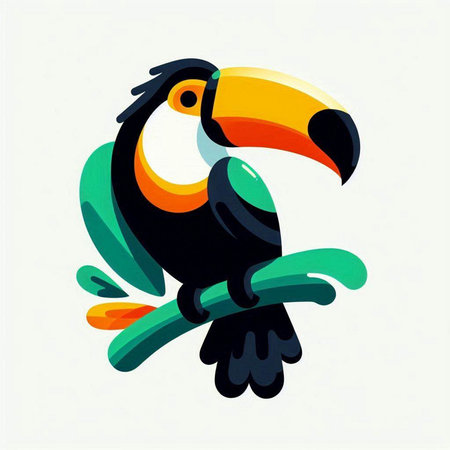 Toucan on a branch. Colorful vector illustration isolated on white background.のイラスト素材